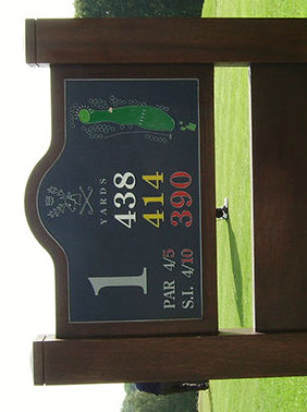 Golf Course sign, with engraved plaque mounted onto timber posts.